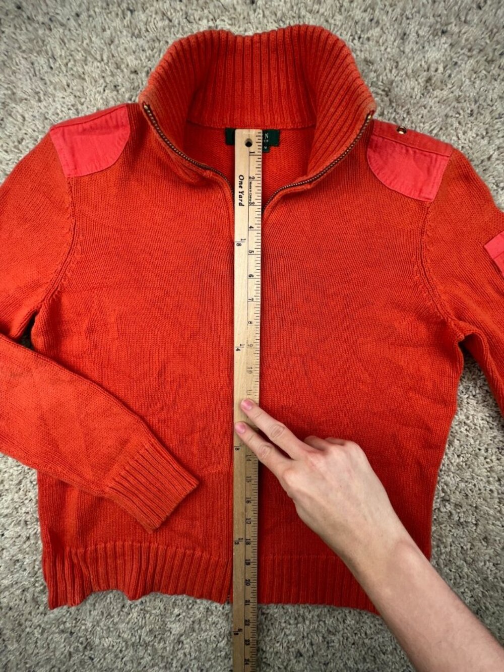 Lauren Ralph Lauren Women’s Sweater Orange Full Zip Medium Cotton Accents Knit - Picture 2 of 15